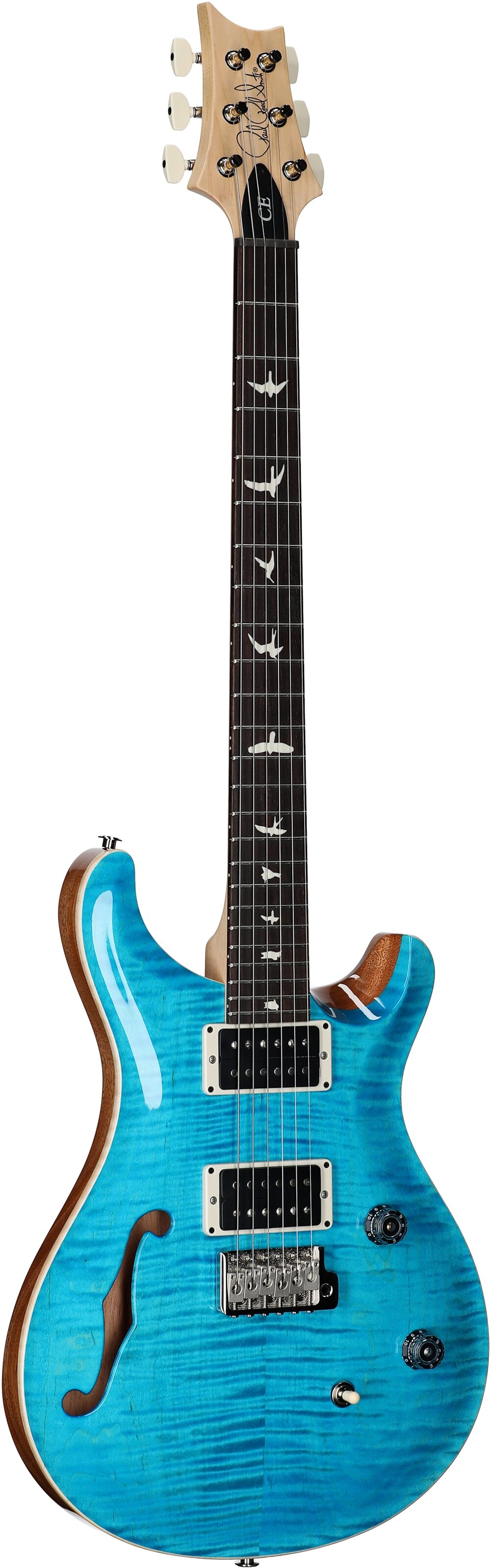 PRS Paul Reed Smith CE 24 Semi-Hollowbody Electric Guitar (with Gig Bag), Carroll Blue, Serial Number 0405342, Body Left Front