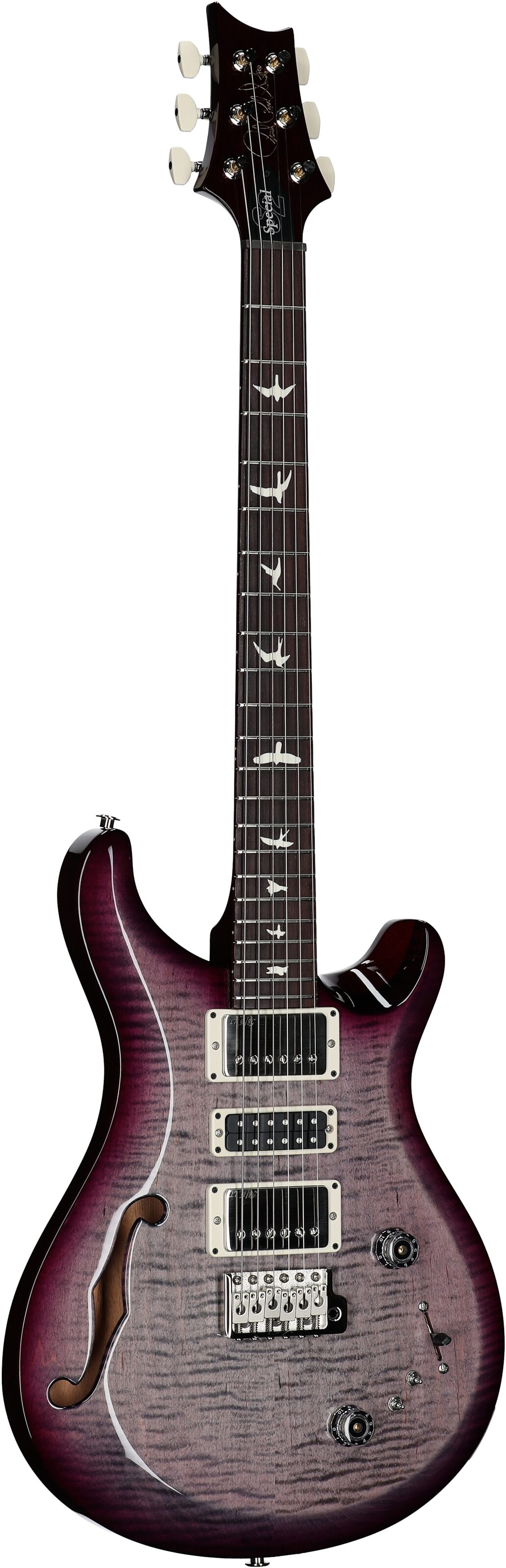 PRS Paul Reed Smith S2 Special Semi-Hollow Electric Guitar (with Gig Bag), Faded Gray Black Purple Burst, Serial Number S2080792, Body Left Front