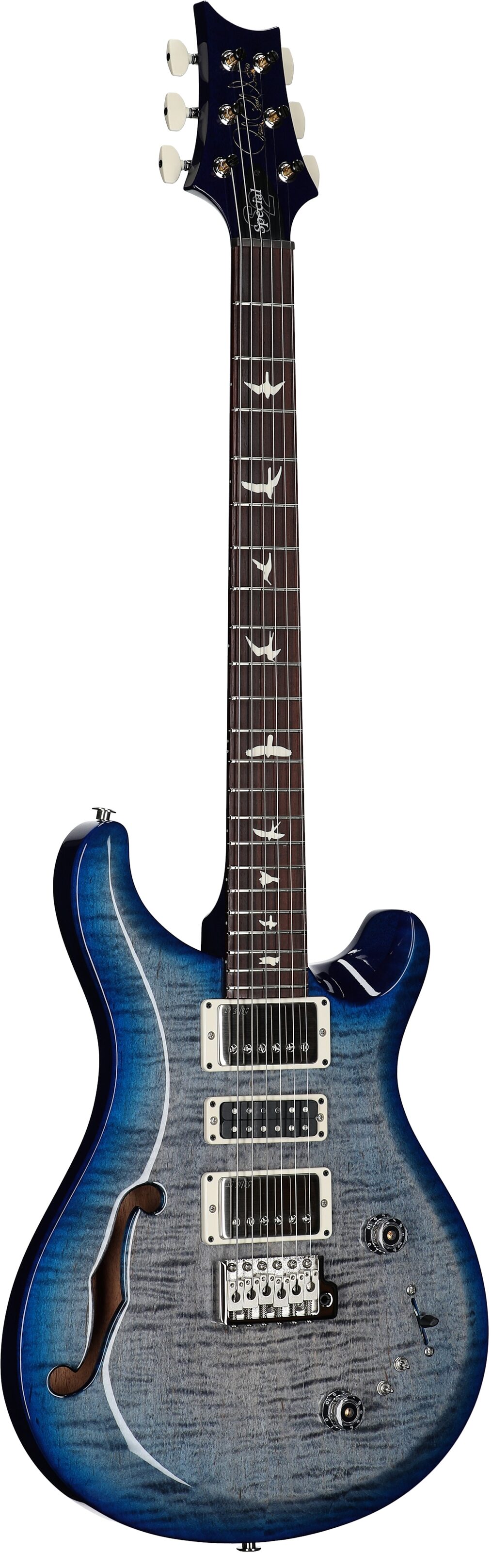 PRS Paul Reed Smith S2 Special Semi-Hollow Electric Guitar (with Gig Bag), Faded Gray Black Blue Burst, Serial Number S2080766, Body Left Front