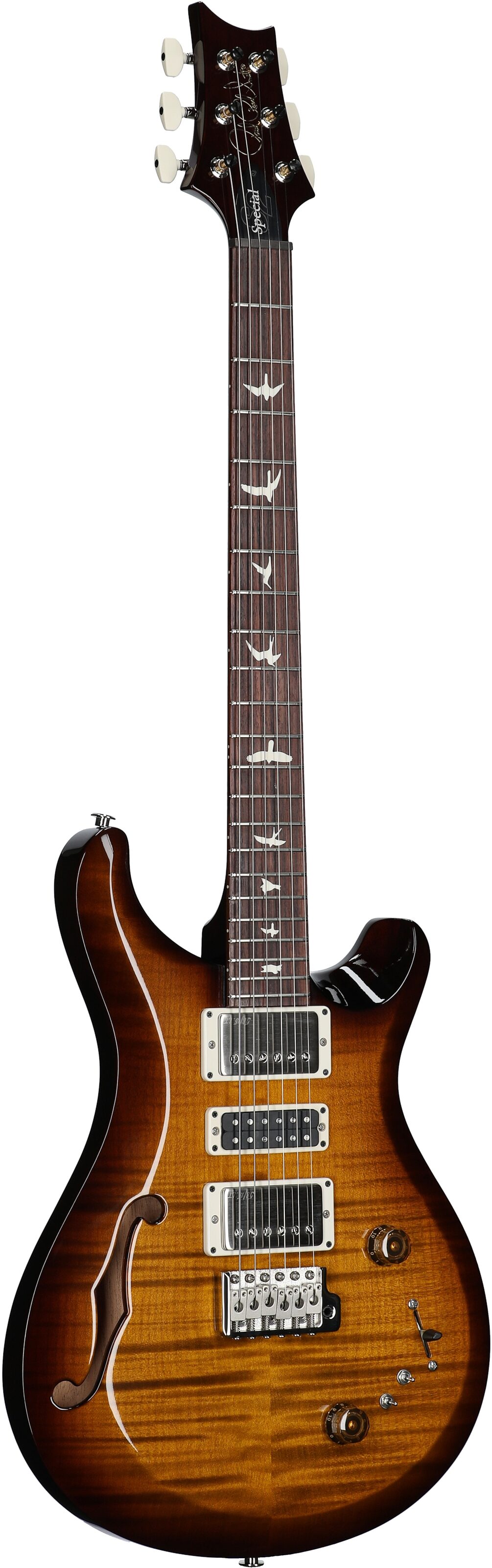 PRS Paul Reed Smith S2 Special Semi-Hollow Electric Guitar (with Gig Bag), Black Amber, Serial Number S2080043, Body Left Front