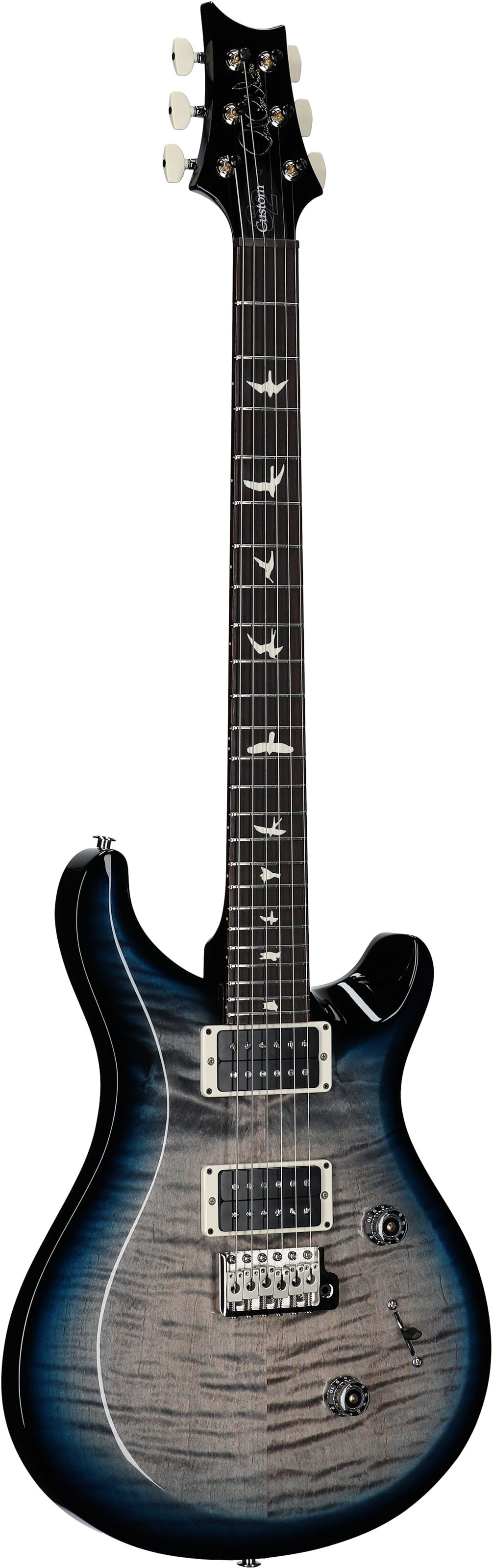 PRS Paul Reed Smith S2 Custom 24 Gloss Pattern Thin Electric Guitar (with Gig Bag), Faded Gray Black Blue Smokeburst, Serial Number S2081827, Body Left Front