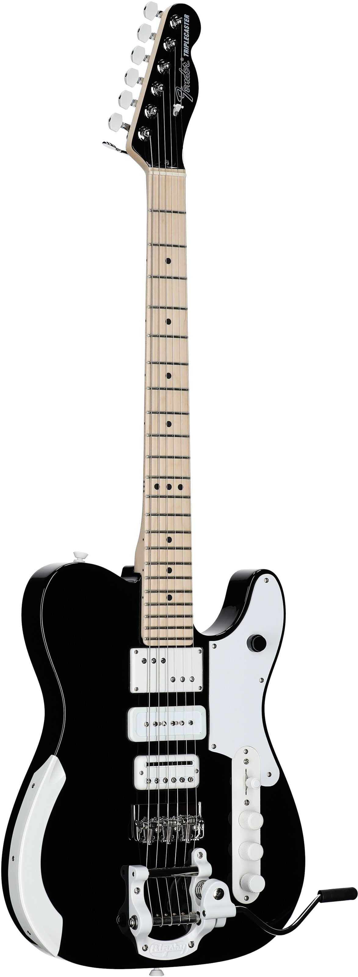 Fender Limited Edition Jack White Triplecaster Telecaster Electric Guitar, Maple Fingerboard (with Case), Black, Serial Number JW241063, Body Left Front