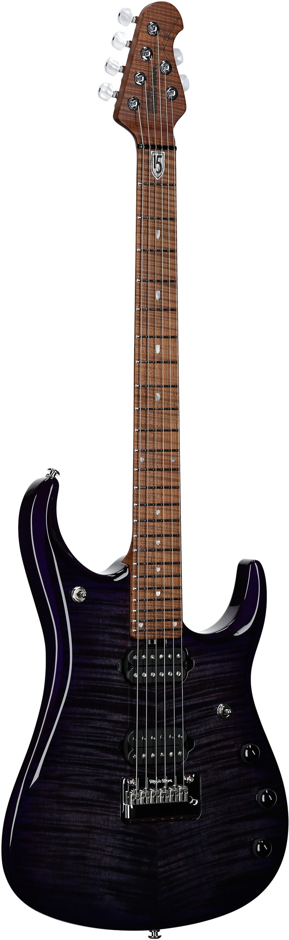 Ernie Ball Music Man John Petrucci JP15 Electric Guitar (with Gig Bag), Purple Nebula Flame, Serial Number H08351, Body Left Front