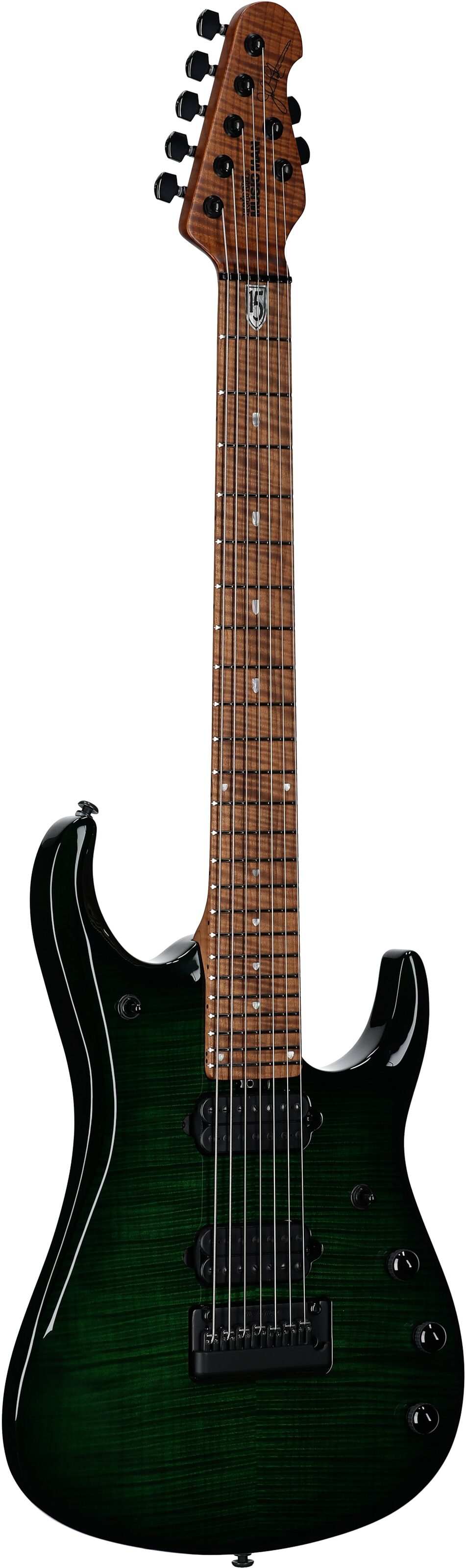 Ernie Ball Music Man John Petrucci JP15 7 Electric Guitar, 7-String (with Case), Tiger Eye Flame, Serial Number K07142, Body Left Front