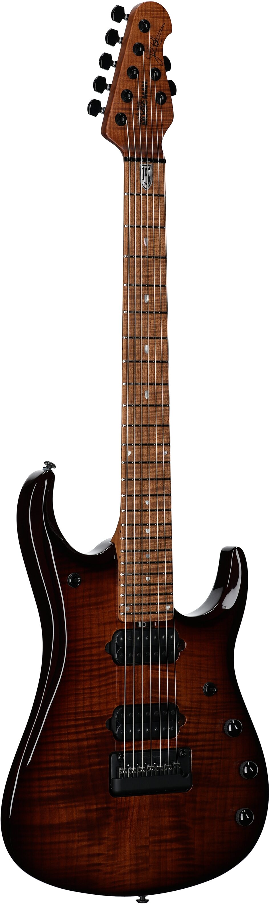 Ernie Ball Music Man John Petrucci JP15 7 Electric Guitar, 7-String (with Case), Amber Waves Flame, Serial Number K07160, Body Left Front