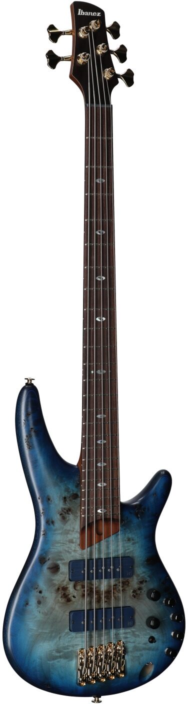 Ibanez SR6605 Prestige Electric Bass, 5-String (with Case), Ghost Fleet Blue, Serial Number 210001F2512121, Body Left Front