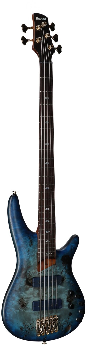 Ibanez SR6605 Prestige Electric Bass, 5-String (with Case), Ghost Fleet Blue, Serial Number 210001F2503154, Body Left Front