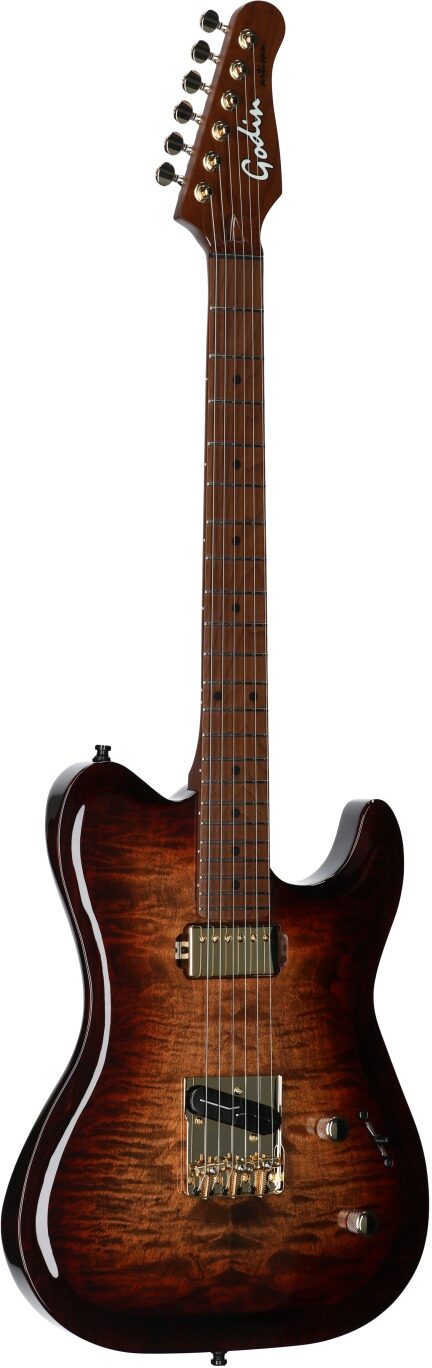 Godin Artisan TC Electric Guitar, Maple Fingerboard (with Case), Whiskey Burst, Serial Number 25314258, Body Left Front