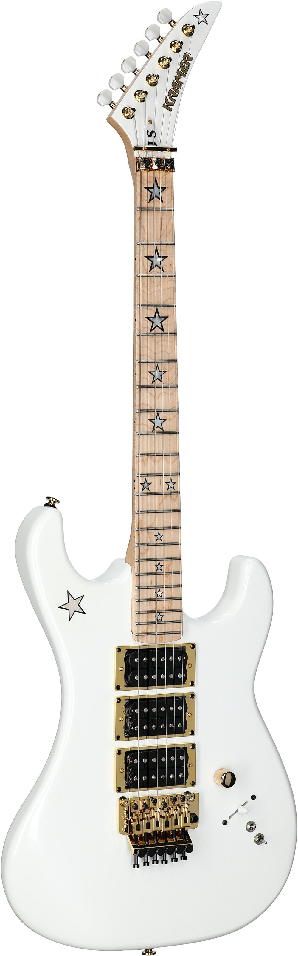 Kramer Jersey Star Floyd Rose Electric Guitar, with Gig Bag, White Pearl, Body Left Front