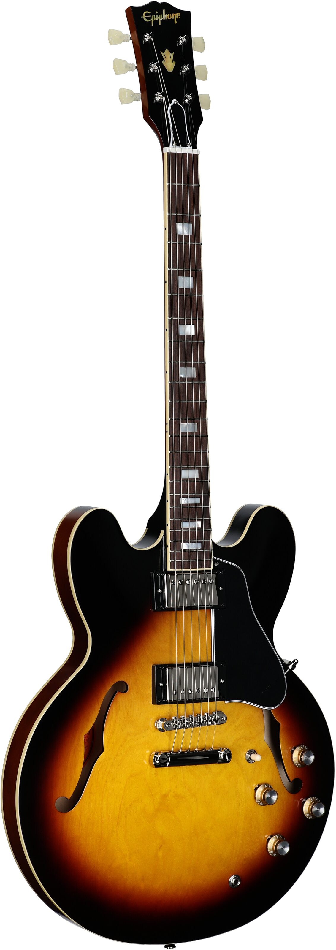 Epiphone Inspired by Gibson Custom 1962 ES-335 Reissue Electric Guitar (with Case), Vintage Burst, Body Left Front