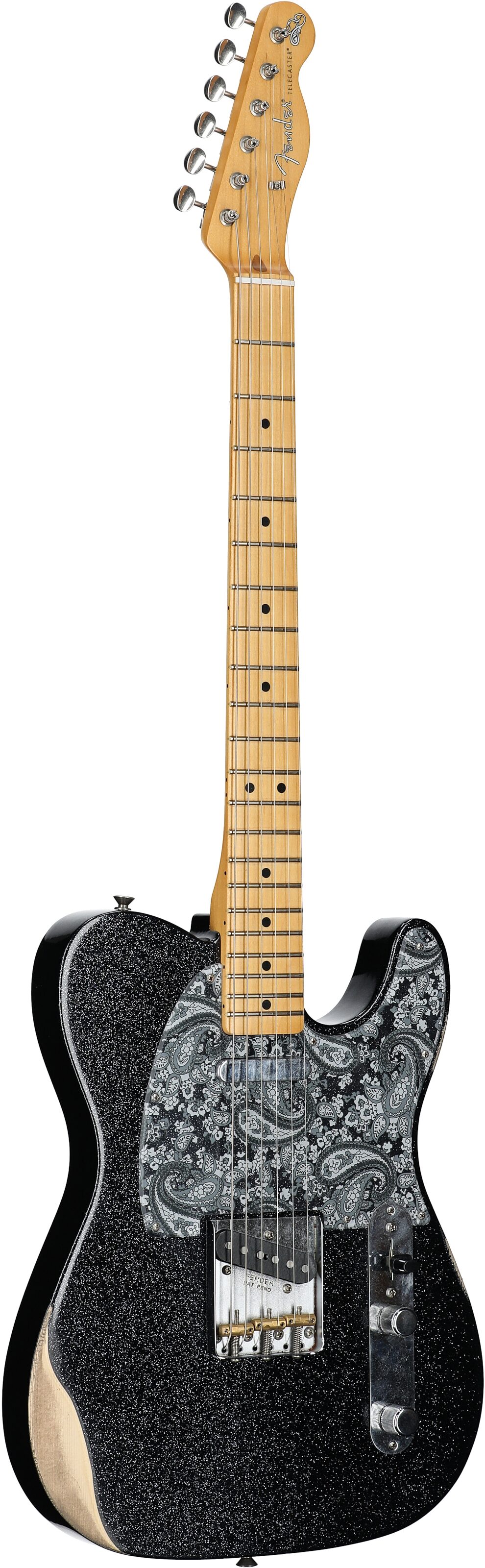 Fender Brad Paisley Worn Telecaster Electric Guitar (with Gig Bag), Black Sparkle, Body Left Front