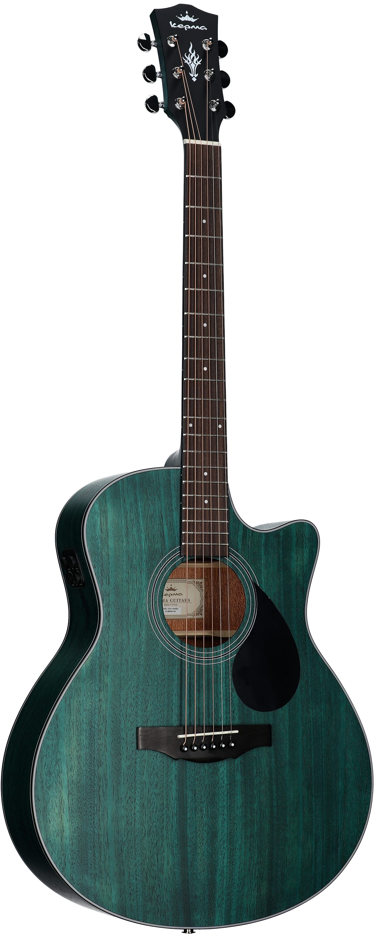 Kepma K3 Series GA3-130 Acoustic-Electric Guitar, Trans Blue Matte, with AcoustiFex K-10 Pickup, Body Left Front