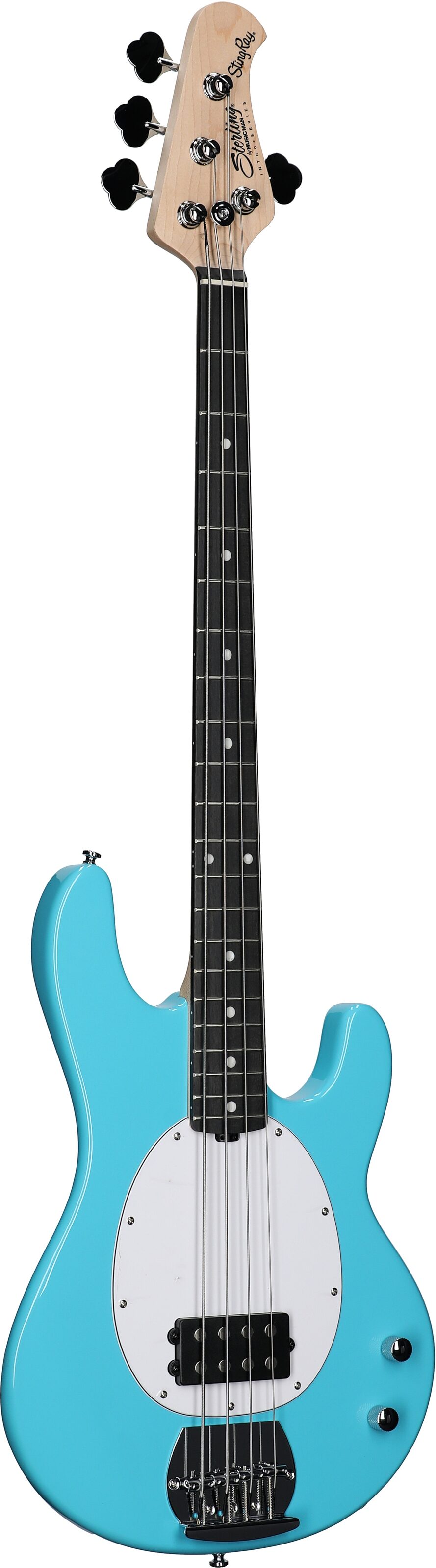 Sterling Intro Series StingRay Electric Bass, Electric Blue, Body Left Front