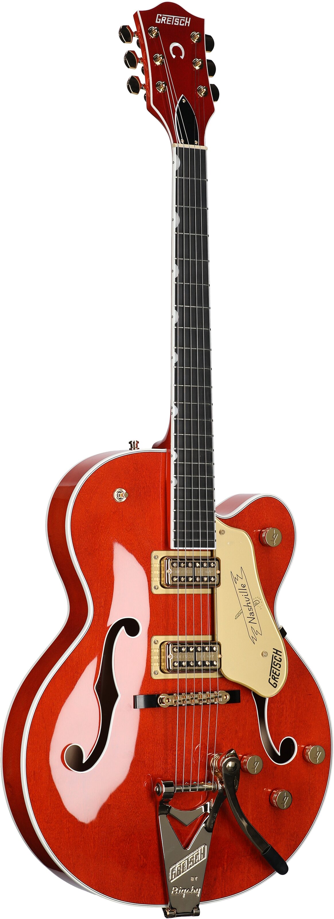 Gretsch G6120TG Players Edition Nashville Electric Guitar (with Case), Orange Stain, Body Left Front