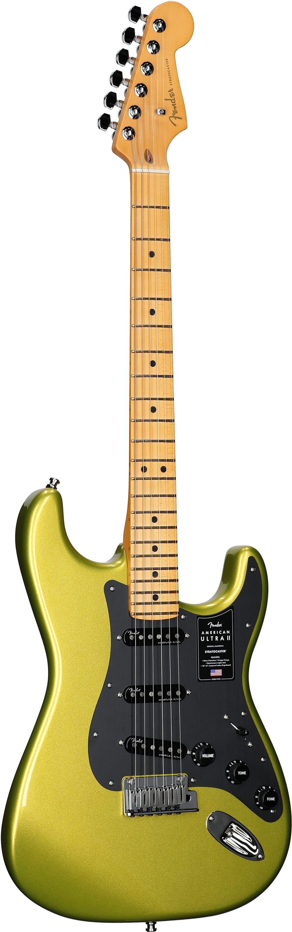 Fender American Ultra II Stratocaster Electric Guitar, Maple Fretboard (with Case), Solar Flare, Body Left Front