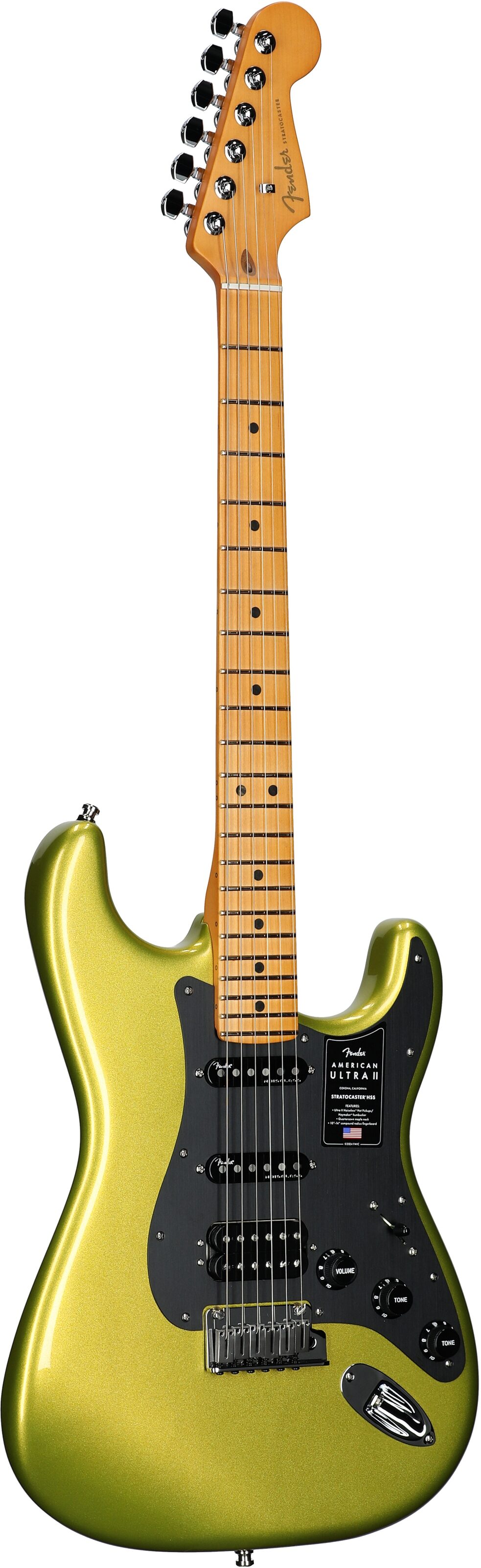 Fender American Ultra II Stratocaster HSS Electric Guitar, Maple Fingerboard (with Case), Solar Flare, Body Left Front