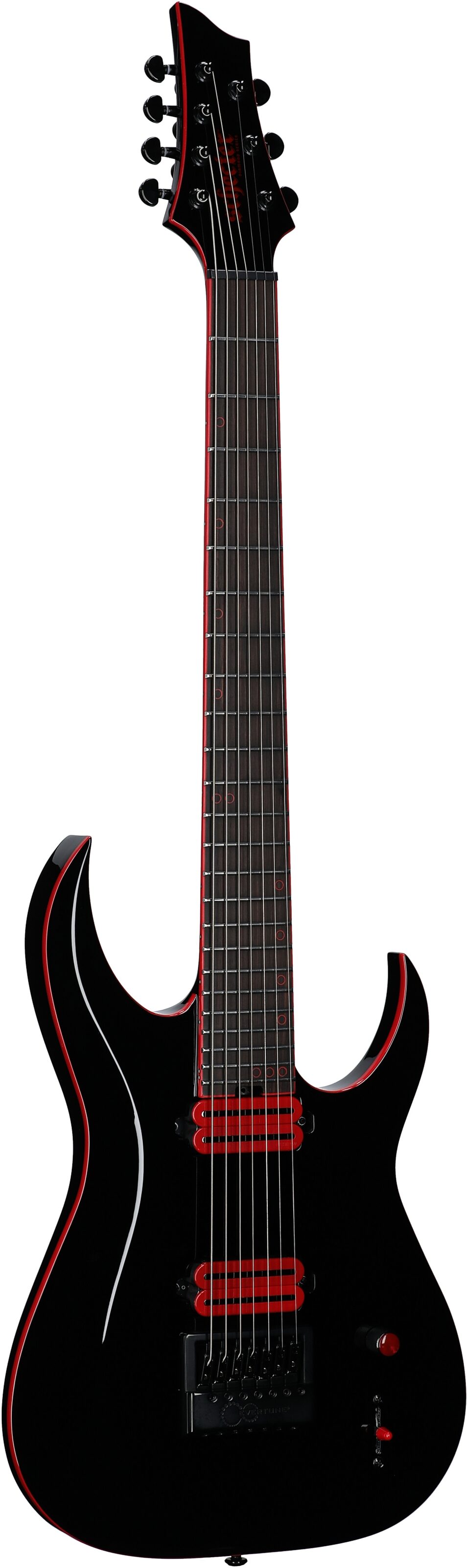 Schecter Sunset 7 ET Red Dawn Baritone Electric Guitar, 7-String, Gloss Black, Body Left Front