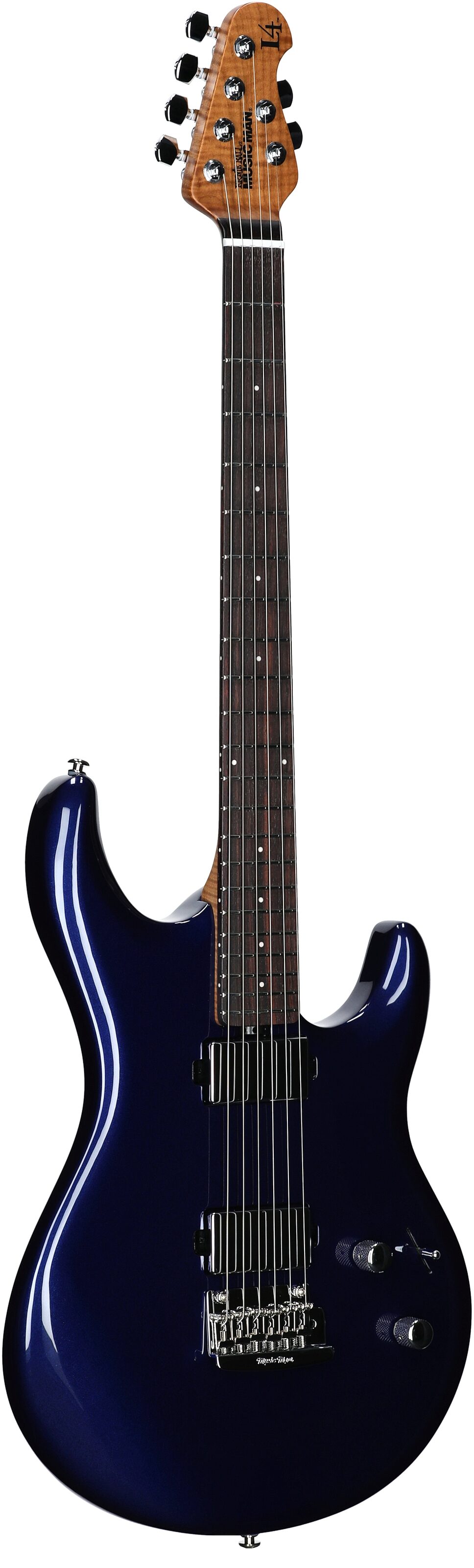 Ernie Ball Music Man Luke 4 HH Electric Guitar, with Rosewood Fingerboard, Butane Blue, Body Left Front