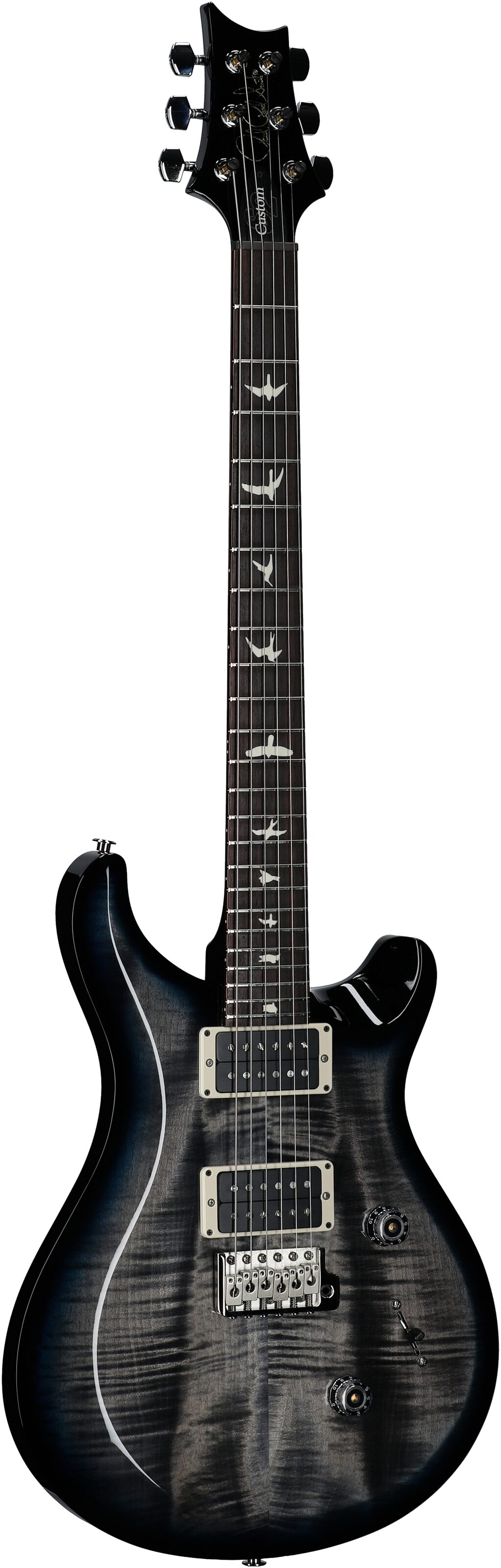 PRS Paul Reed Smith S2 Custom 24 Gloss Pattern Thin Electric Guitar (with Gig Bag), Faded Gray Black Blue Smokeburst, Body Left Front