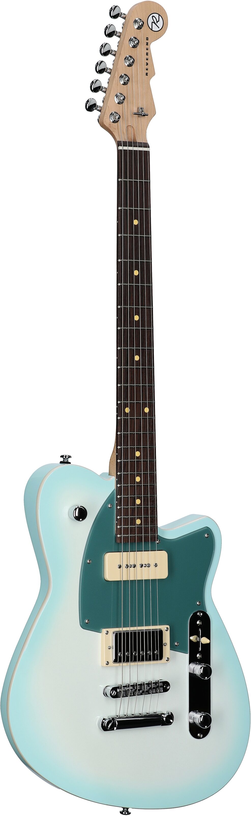 Reverend Double Agent OG Electric Guitar, Chronic Blue Burst, Rosewood Fretboard, Body Left Front