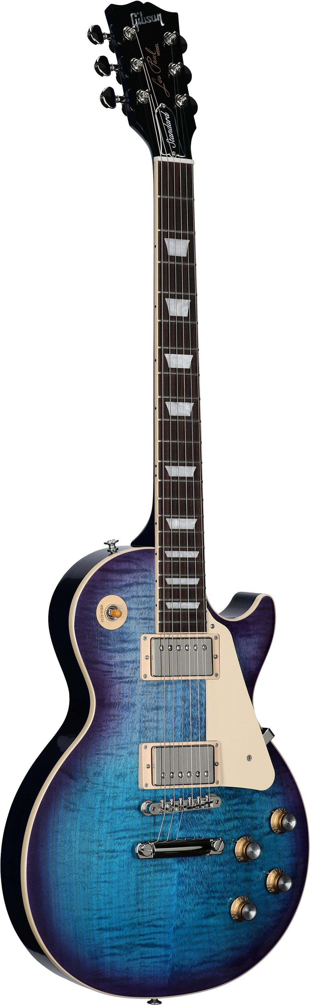 Gibson Les Paul Standard 60s Custom Color Electric Guitar, Figured Top (with Case), Blueberry Burst, Body Left Front