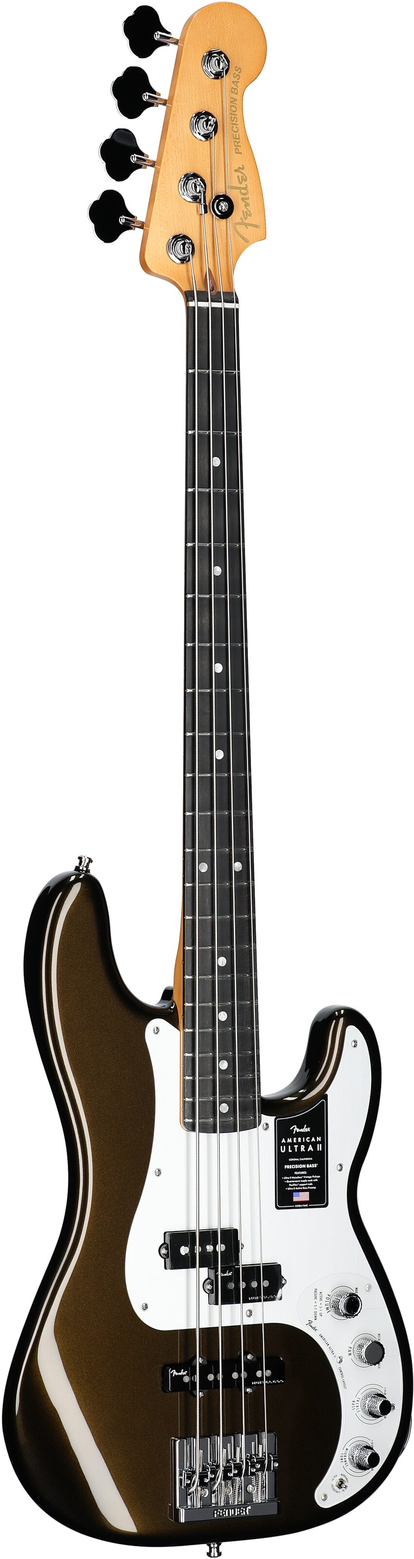Fender American Ultra II Precision Electric Bass, Ebony Fingerboard (with Case), Texas Tea, Body Left Front