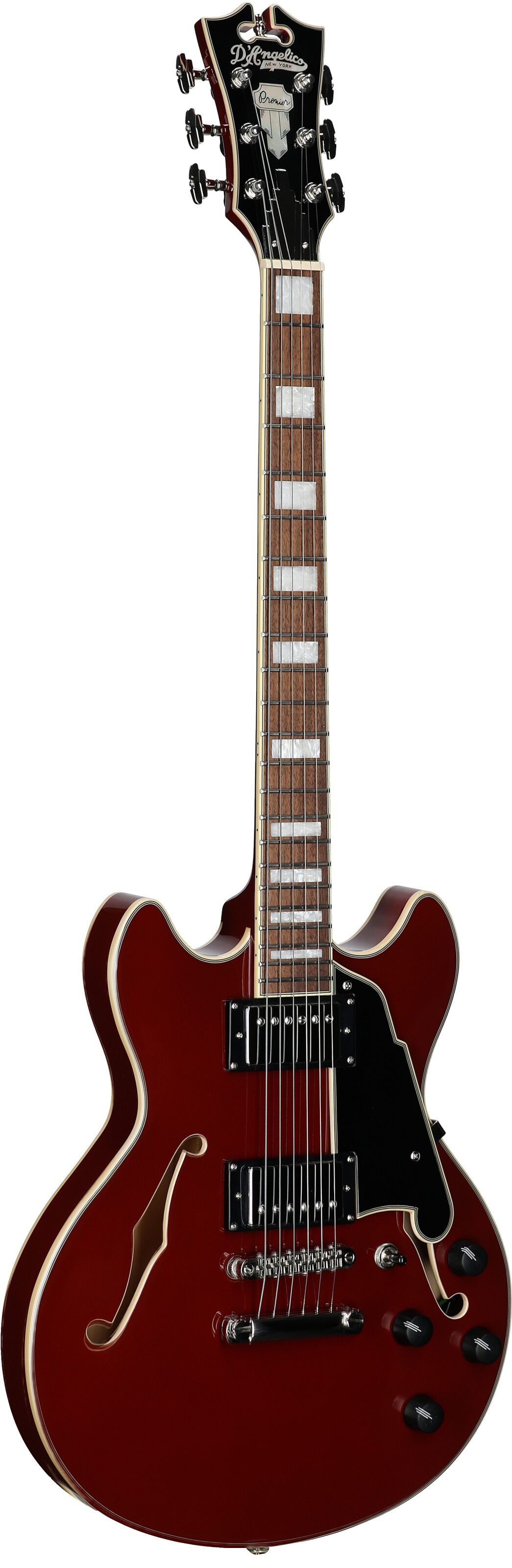 D'Angelico Premier Mini DC Electric Guitar, Burnt Red, Body Left Front
