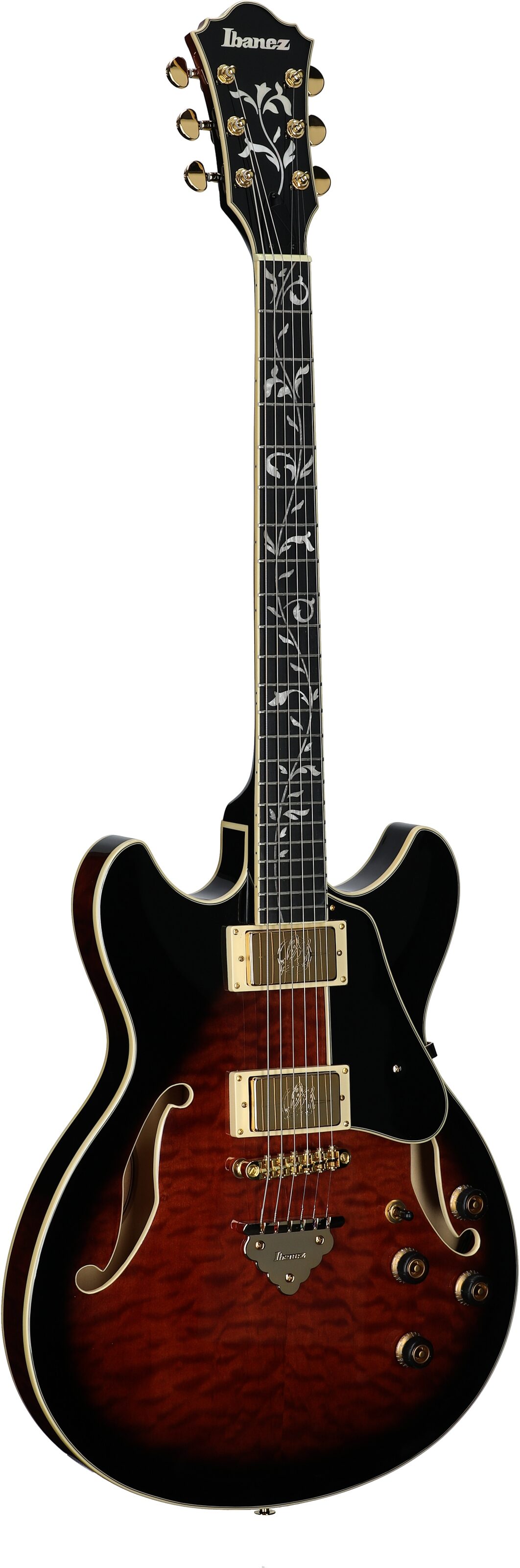 Ibanez AS93QMSP Artcore Electric Guitar, Dark Brown Sunburst, Body Left Front