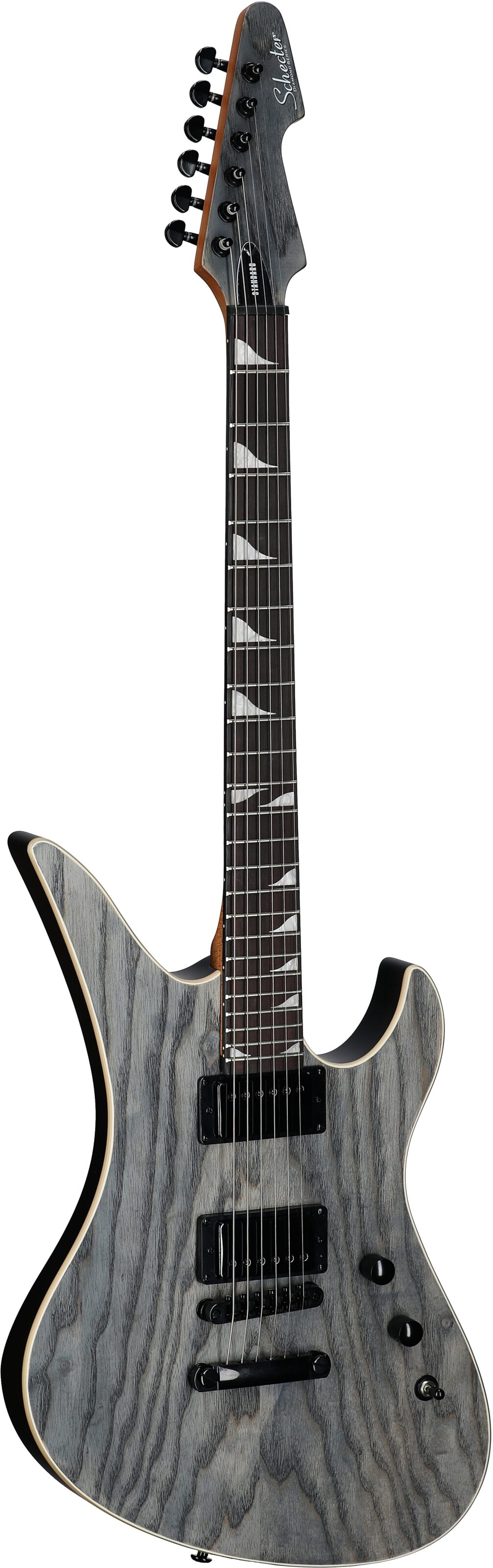 Schecter Avenger Standard Electric Guitar, Charcoal Satin, Body Left Front