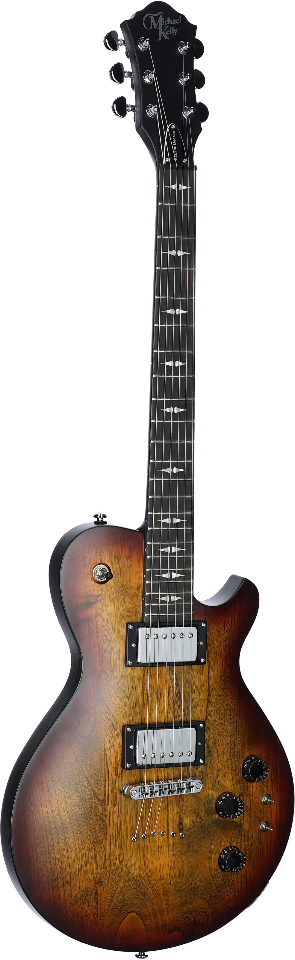 Michael Kelly Patriot Decree SB Slim Body Open Pore Electric Guitar, Transparent Sunburst, Body Left Front
