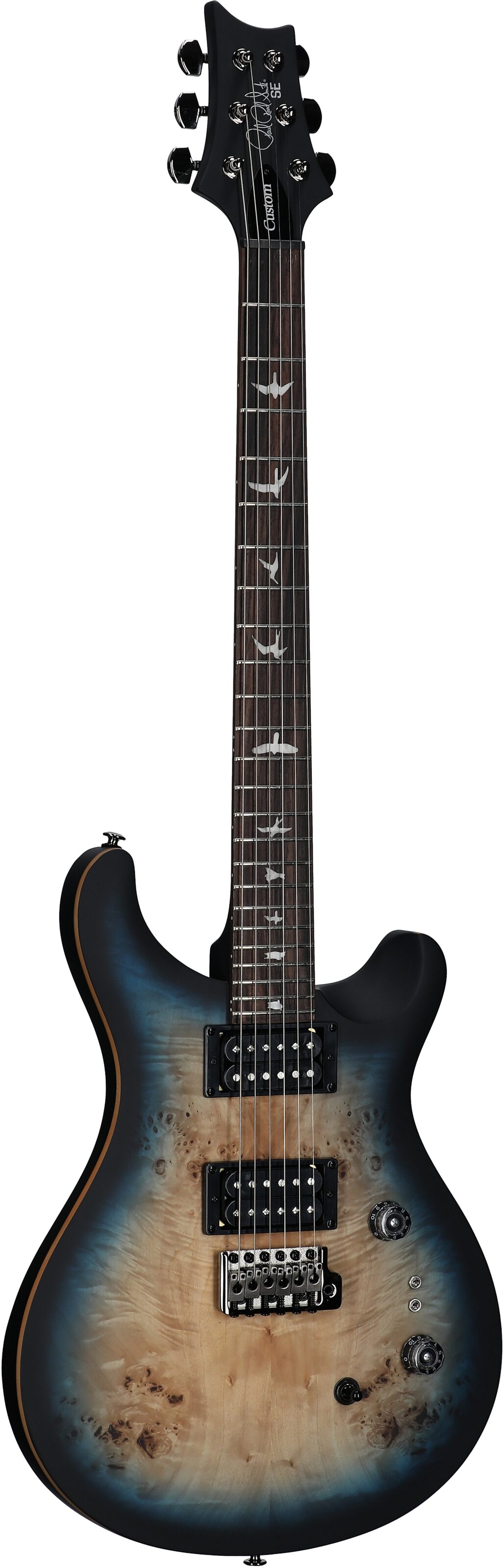 PRS Paul Reed Smith SE Custom 24-08 Electric Guitar, Burl Lake Blue Midnight Burst, Body Left Front