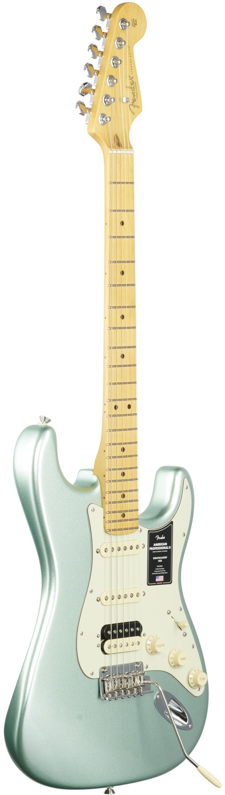Fender American Pro II HSS Stratocaster Electric Guitar, Maple Fingerboard (with Case), Mystic Surf Green, Body Left Front