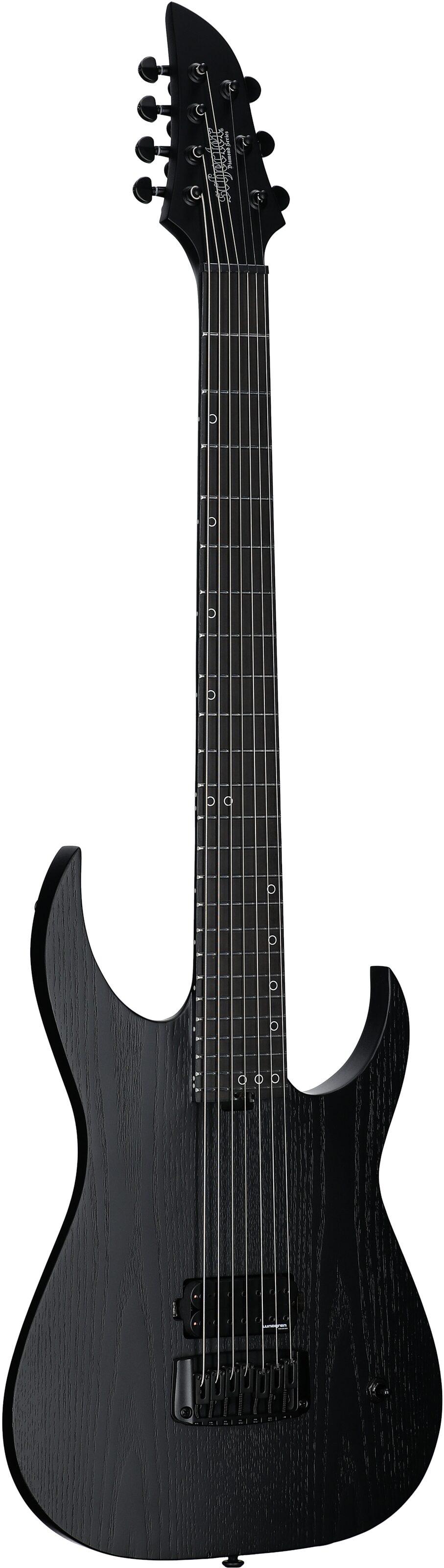 Schecter KM-7 MKIII EX Baritone Electric Guitar, Satin Black Open Pore, Body Left Front