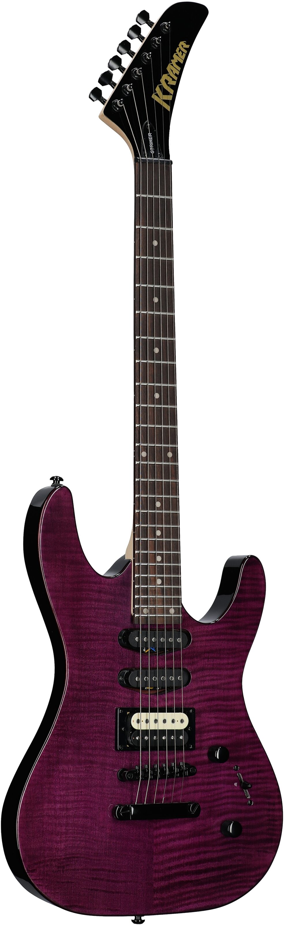 Kramer Striker Figured HSS Electric Guitar, Laurel Fingerboard, Transparent Purple, Open Box (Very Good), Body Left Front