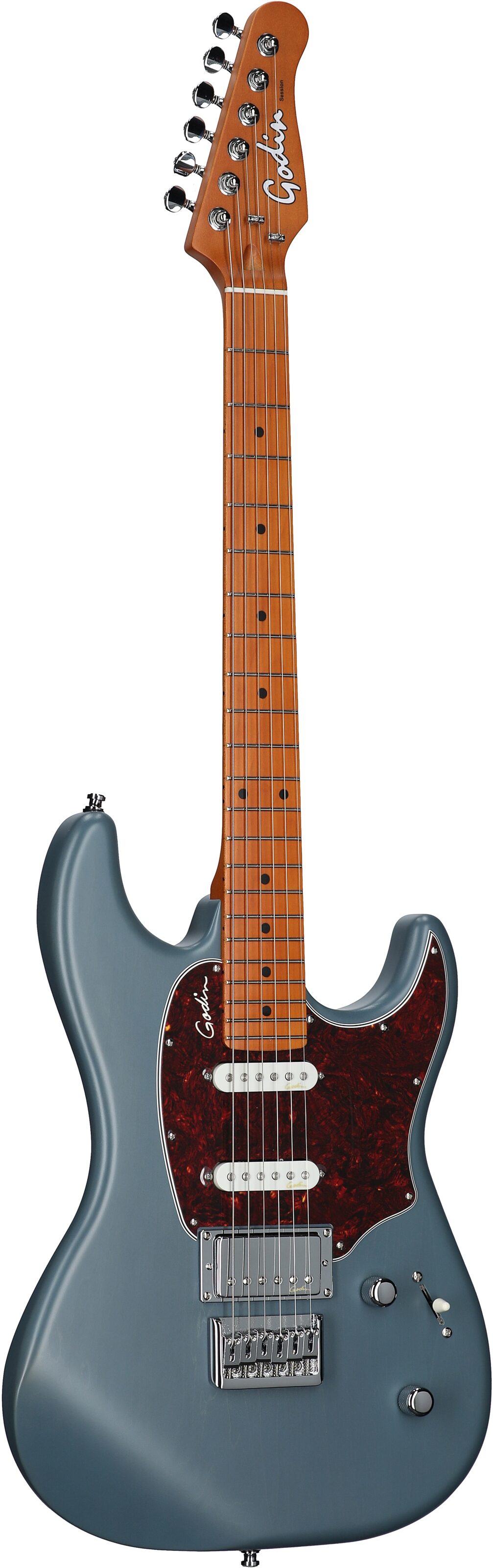 Godin Session Hard-Tail Electric Guitar (with Gig Bag), Arctik Blue, Body Left Front