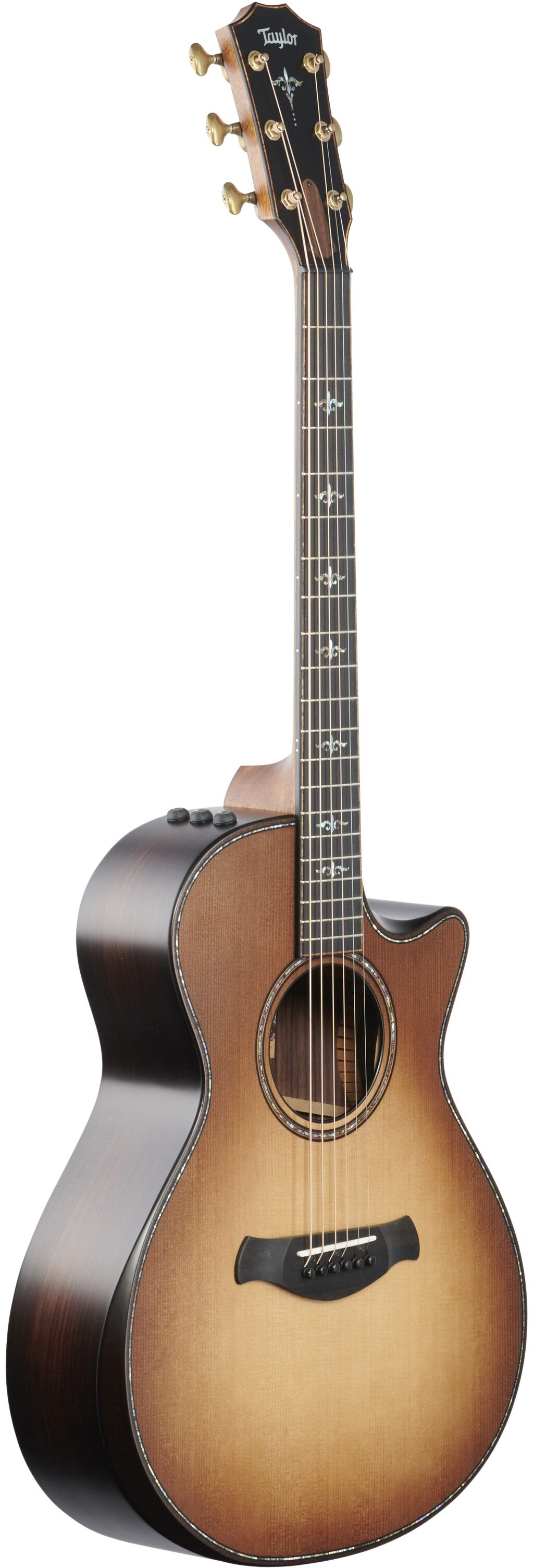 Taylor Builder's Edition 912ce Grand Concert Cutaway Acoustic-Electric Guitar, Wild Honey Burst, Body Left Front