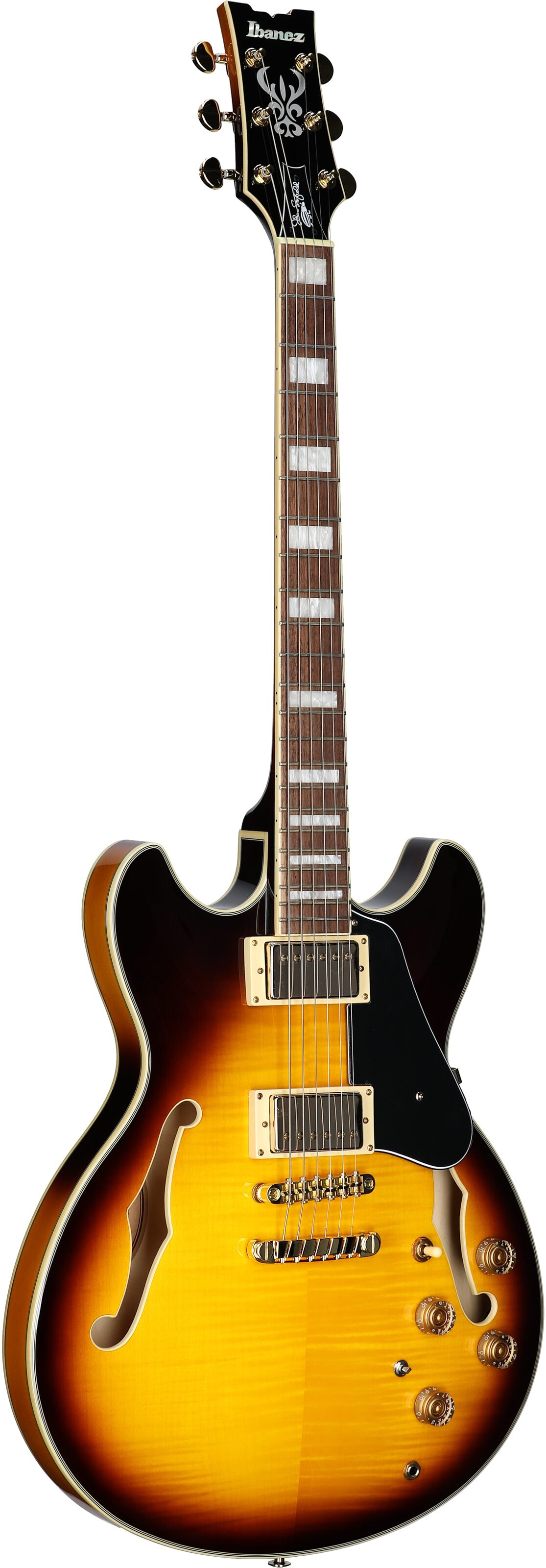 Ibanez JSM10EM John Scofield Electric Guitar, Two-Tone Burst, Body Left Front