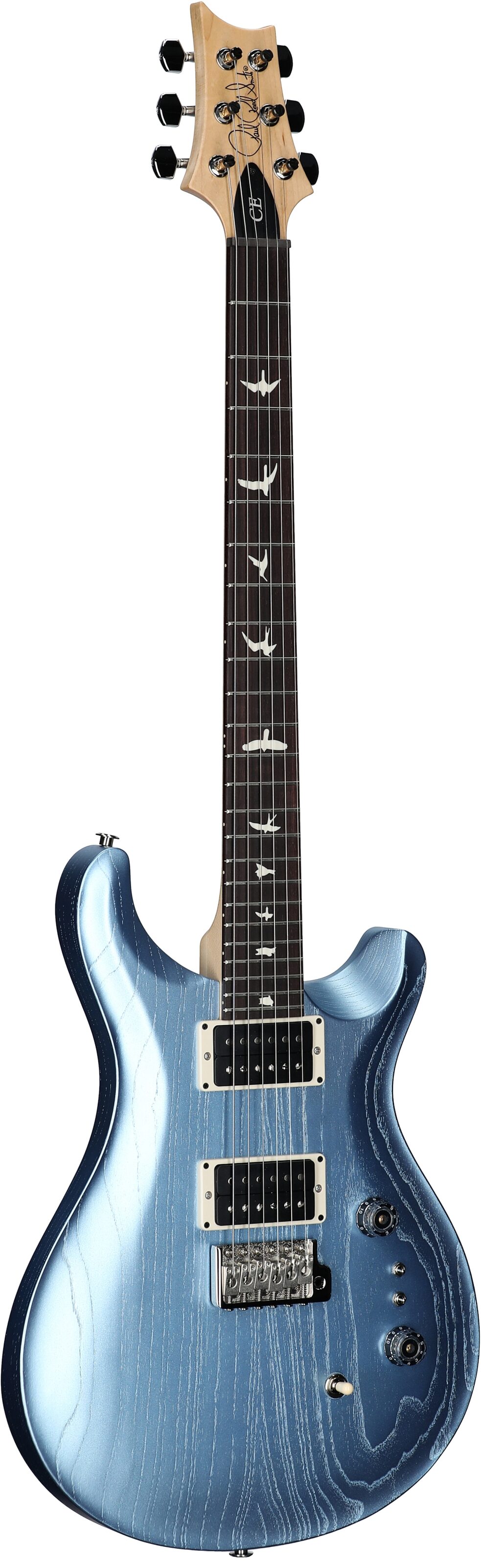 PRS Paul Reed Smith CE 24-08 Swamp Ash Electric Guitar (with Gig Bag), Swamp Ash Satin Frost Blue Metallic, Body Left Front
