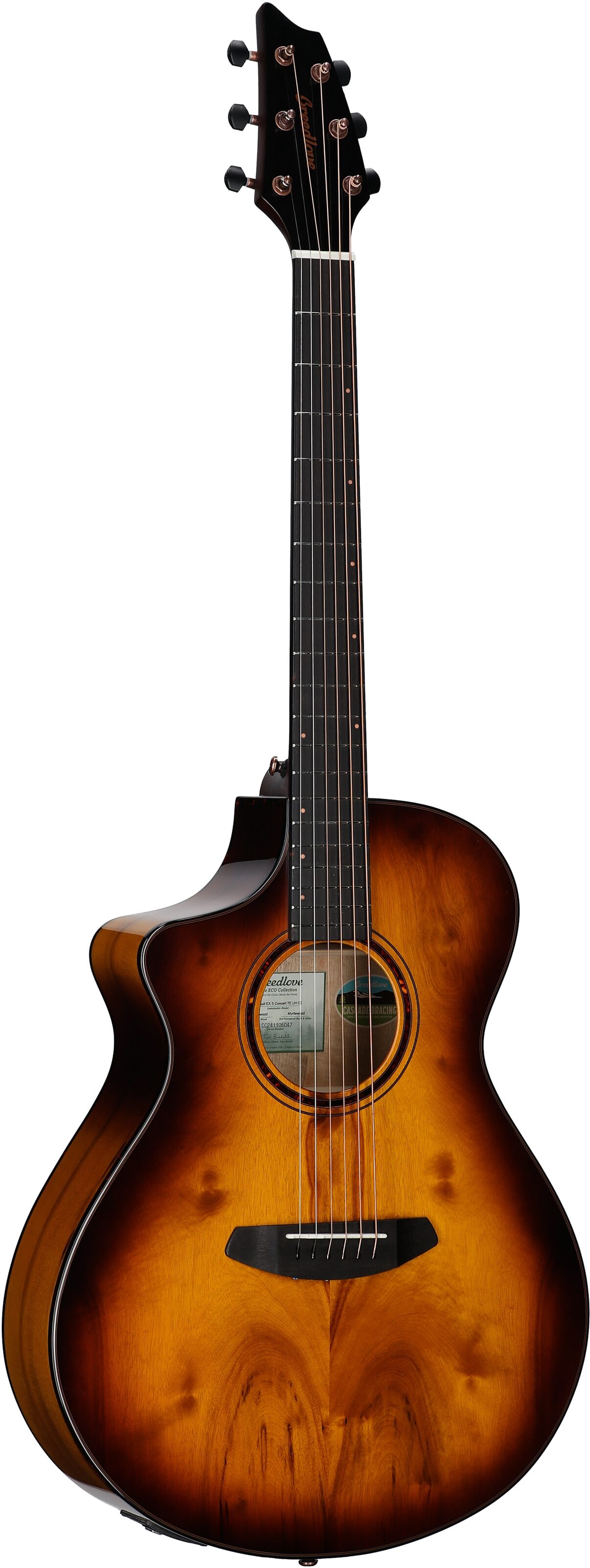 Breedlove Pursuit Exotic S Concert Acoustic-Electric Guitar, Left-Handed, Tigers Eye, Body Left Front