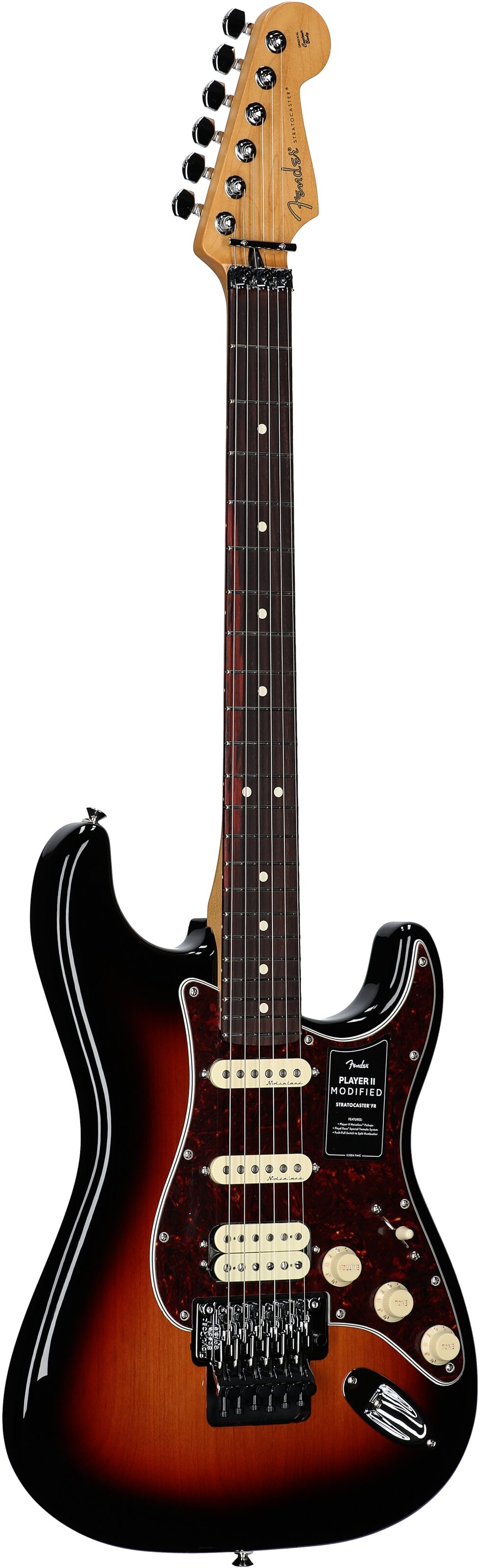Fender Player II Modified Stratocaster HSS FR Electric Guitar, Rosewood Fingerboard (with Gig Bag), 3-Color Sunburst, Body Left Front