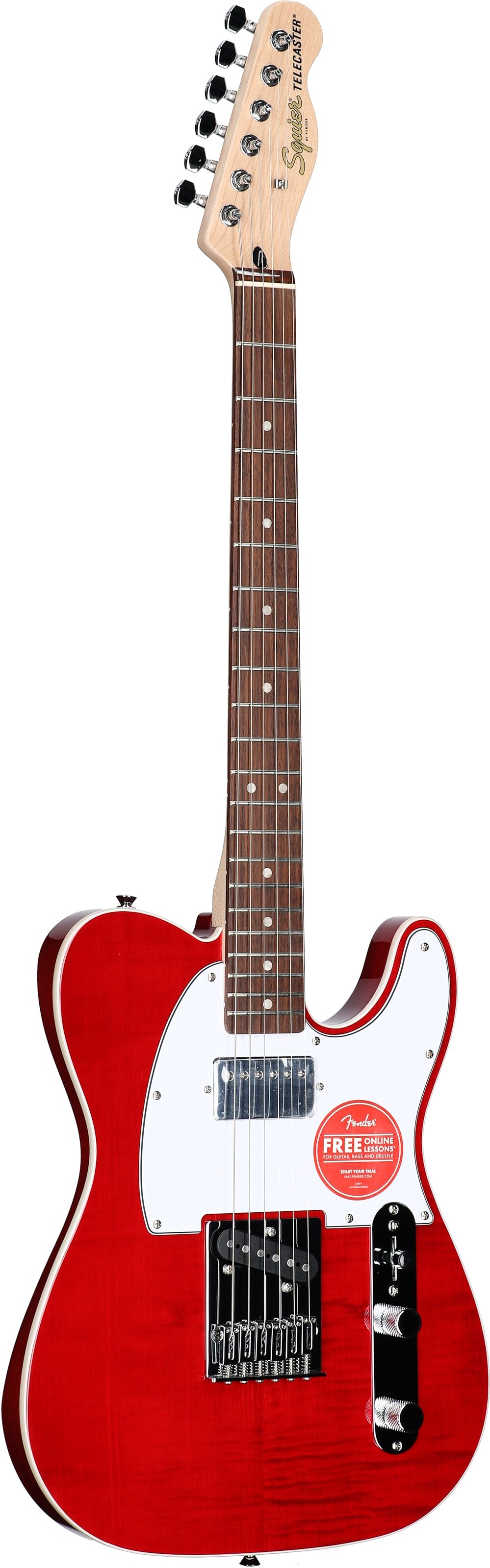 Squier Affinity Telecaster FMT SH Electric Guitar, with Laurel Fingerboard, Crimson Red Transparent, Body Left Front