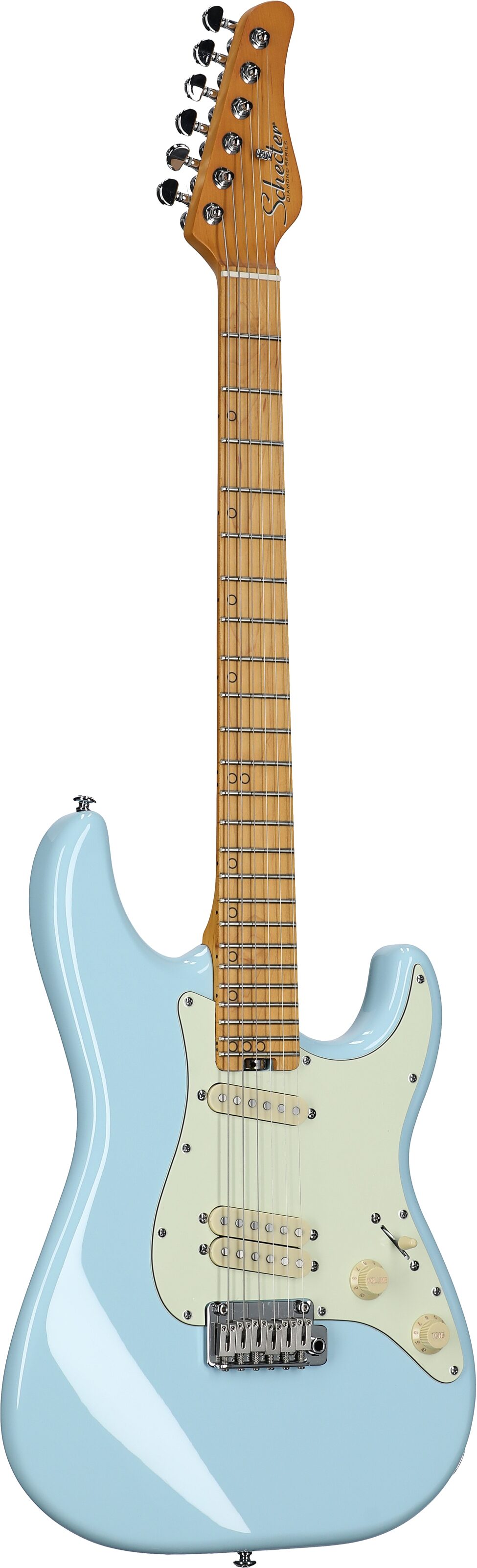 Schecter MV-6 Electric Guitar, with Maple Fingerboard, Super Sonic Blue, Body Left Front
