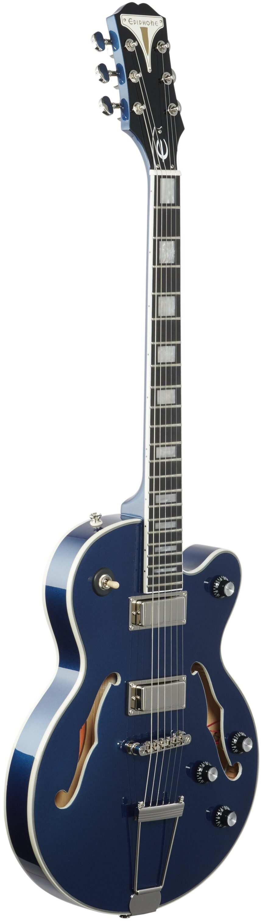 Epiphone Uptown Kat ES Electric Guitar, Sapphire Blue Metallic, Body Left Front