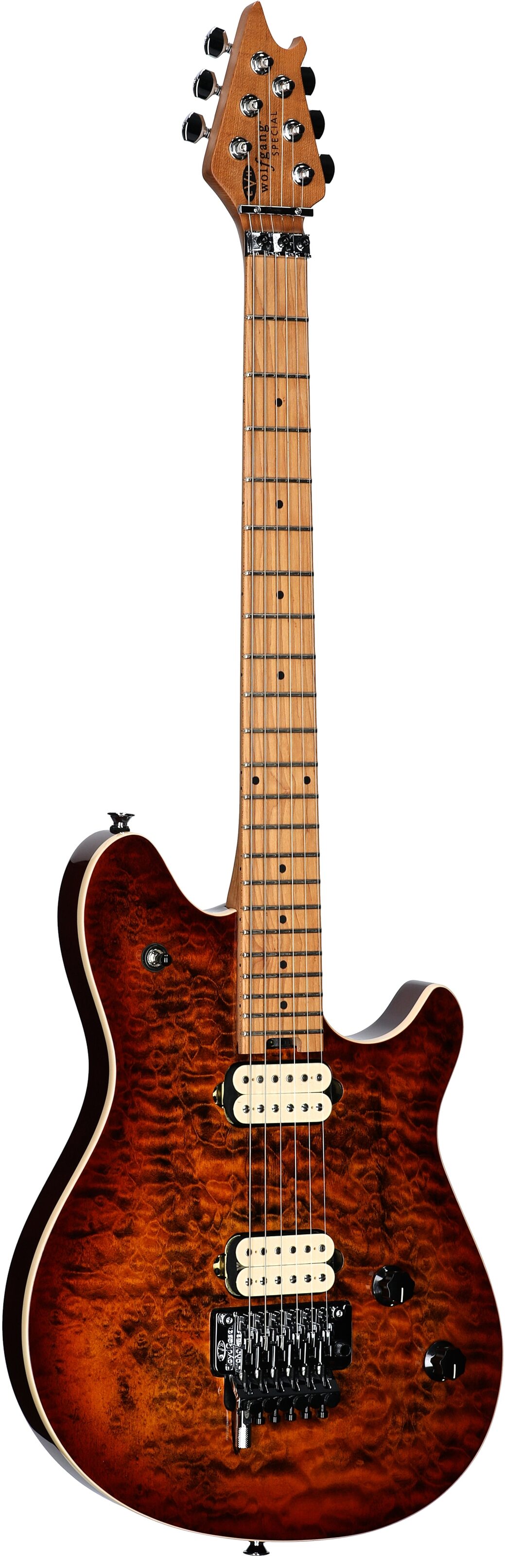 EVH Eddie Van Halen Wolfgang Special Quilted Maple Electric Guitar, Tiger Eye Glow, Body Left Front
