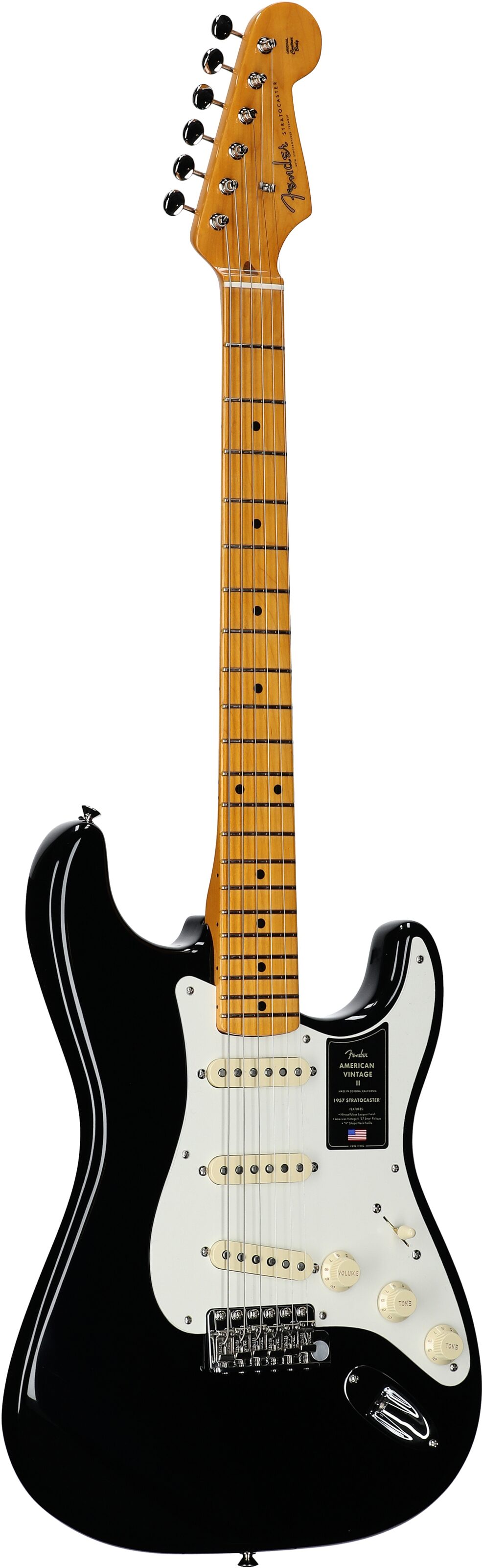 Fender American Vintage II 1957 Stratocaster Electric Guitar, with Maple Fingerboard (and Case), Black, Body Left Front