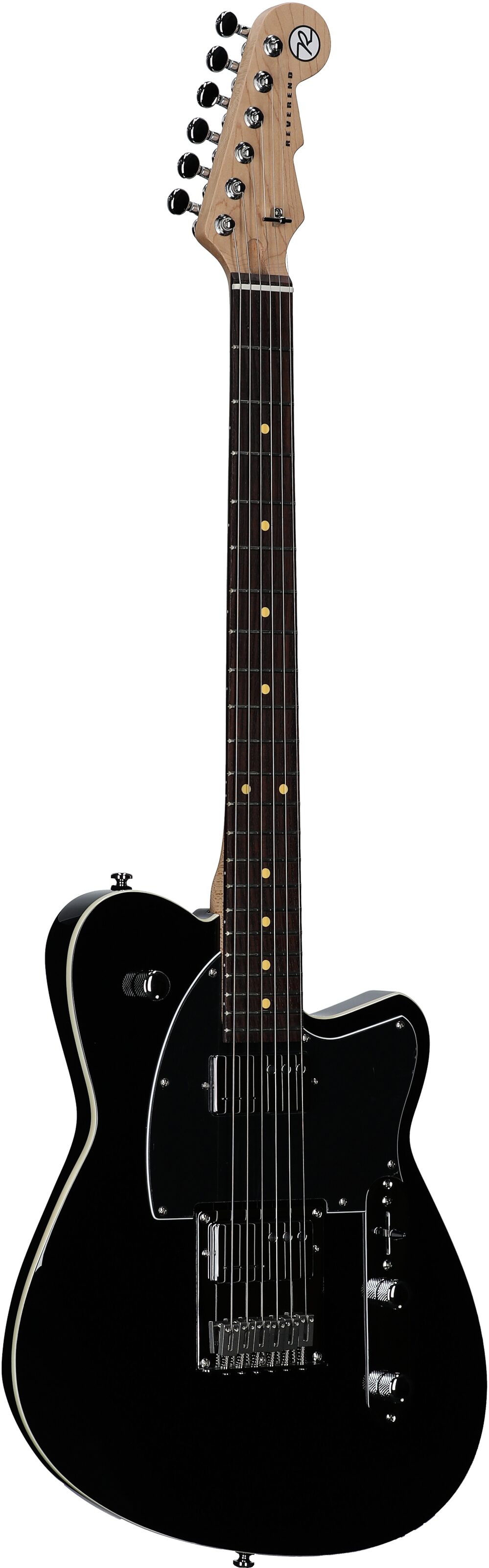 Reverend Crosscut Electric Guitar, Midnight Black, Rosewood Fretboard, Body Left Front