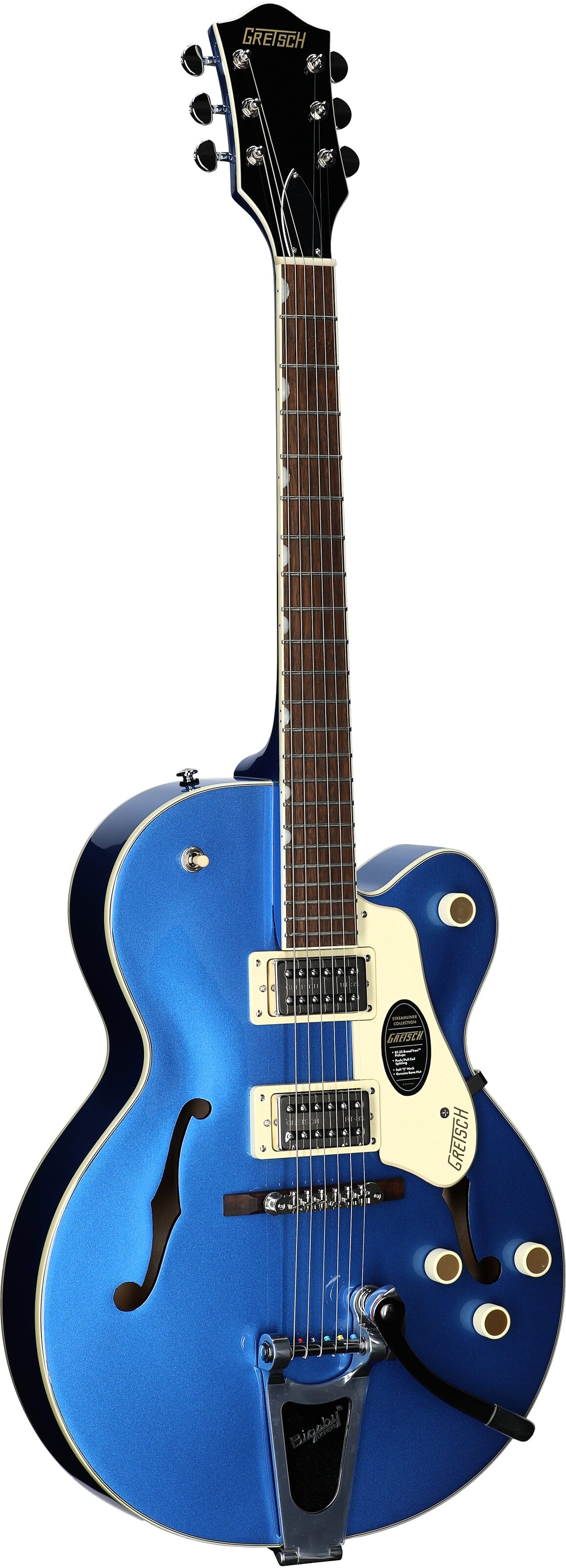 Gretsch G2420T Streamliner HB Electric Guitar with Bigsby Tremolo, Fairlane Blue, Body Left Front