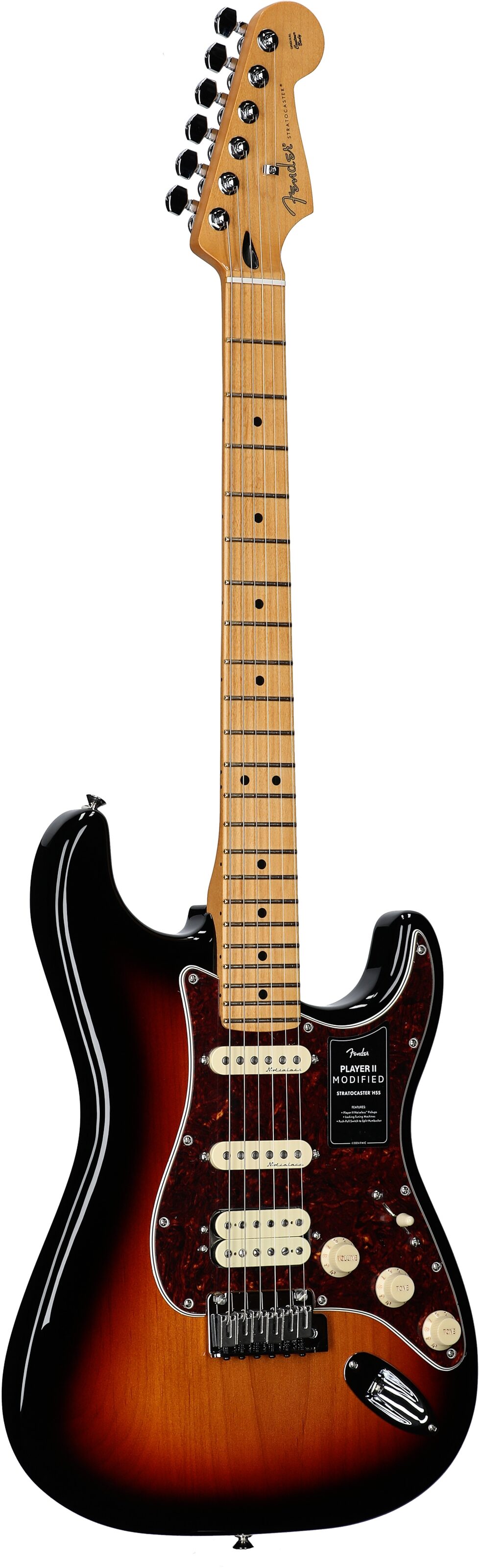 Fender Player II Modified HSS Stratocaster Electric Guitar, Maple Fingerboard (with Gig Bag), 3-Color Sunburst, Body Left Front