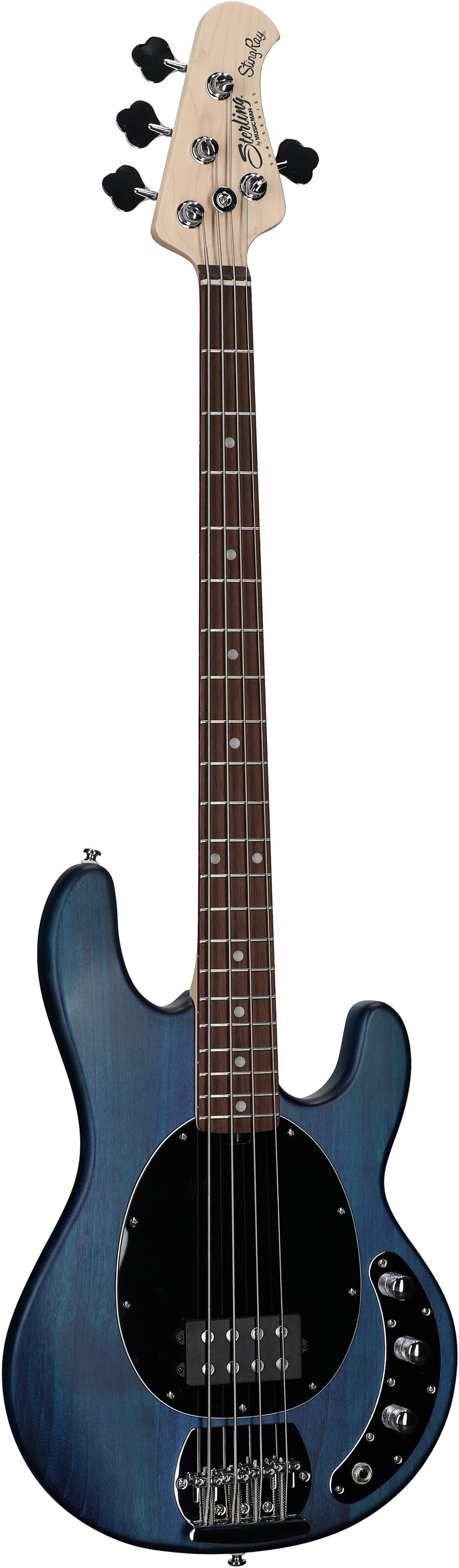 Sterling by Music Man StingRay Electric Bass, Transparent Blue Satin, Scratch and Dent, Body Left Front