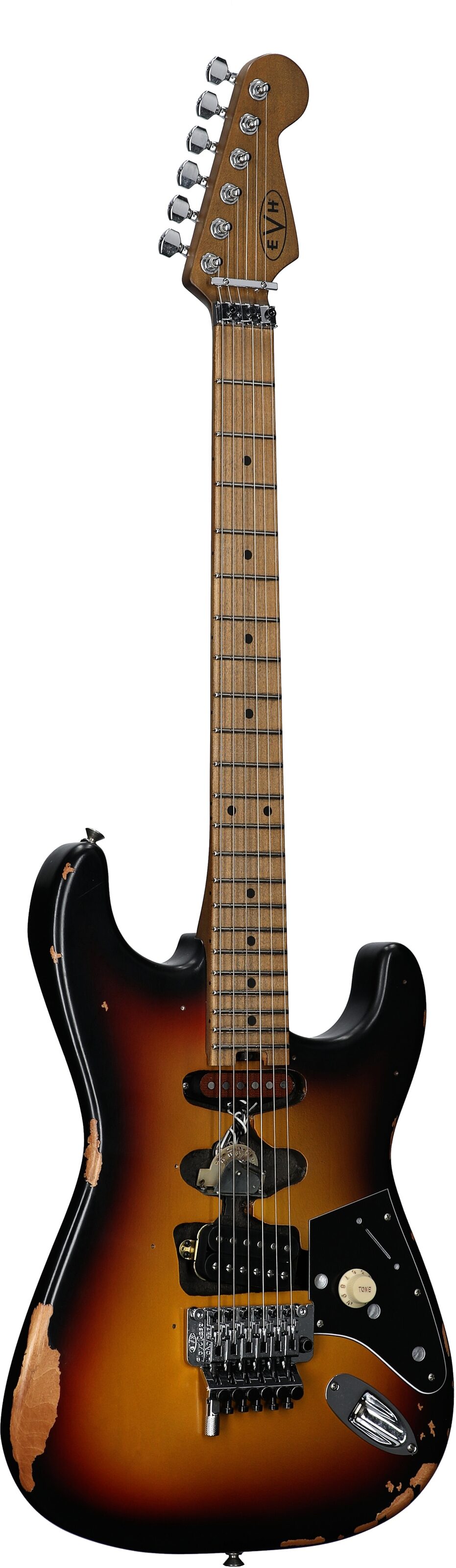 EVH Eddie Van Halen Frankenstein Relic Series Electric Guitar (with Gig Bag), Vintage Sunburst, Body Left Front
